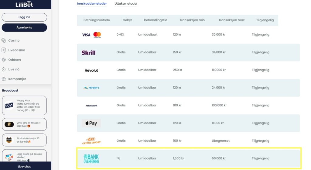 Lilibet Bankoverføring